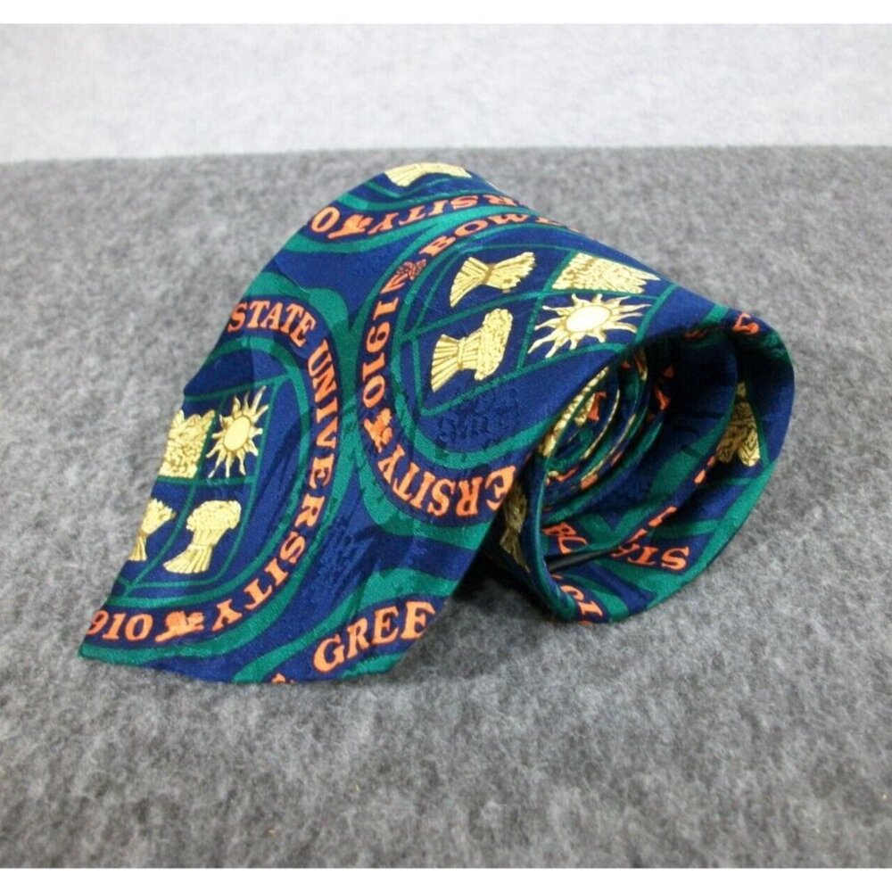 Bowling Green State University Men's Silk Tie Blue Green Wolfmark BGSU 1910